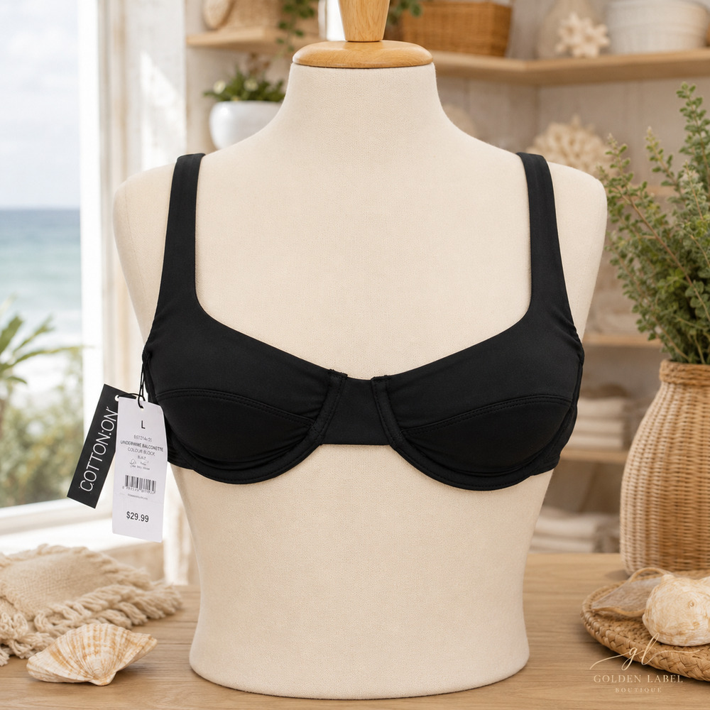 Cotton On Body Underwire Balconette Bikini Top L Black NWT Swimwear